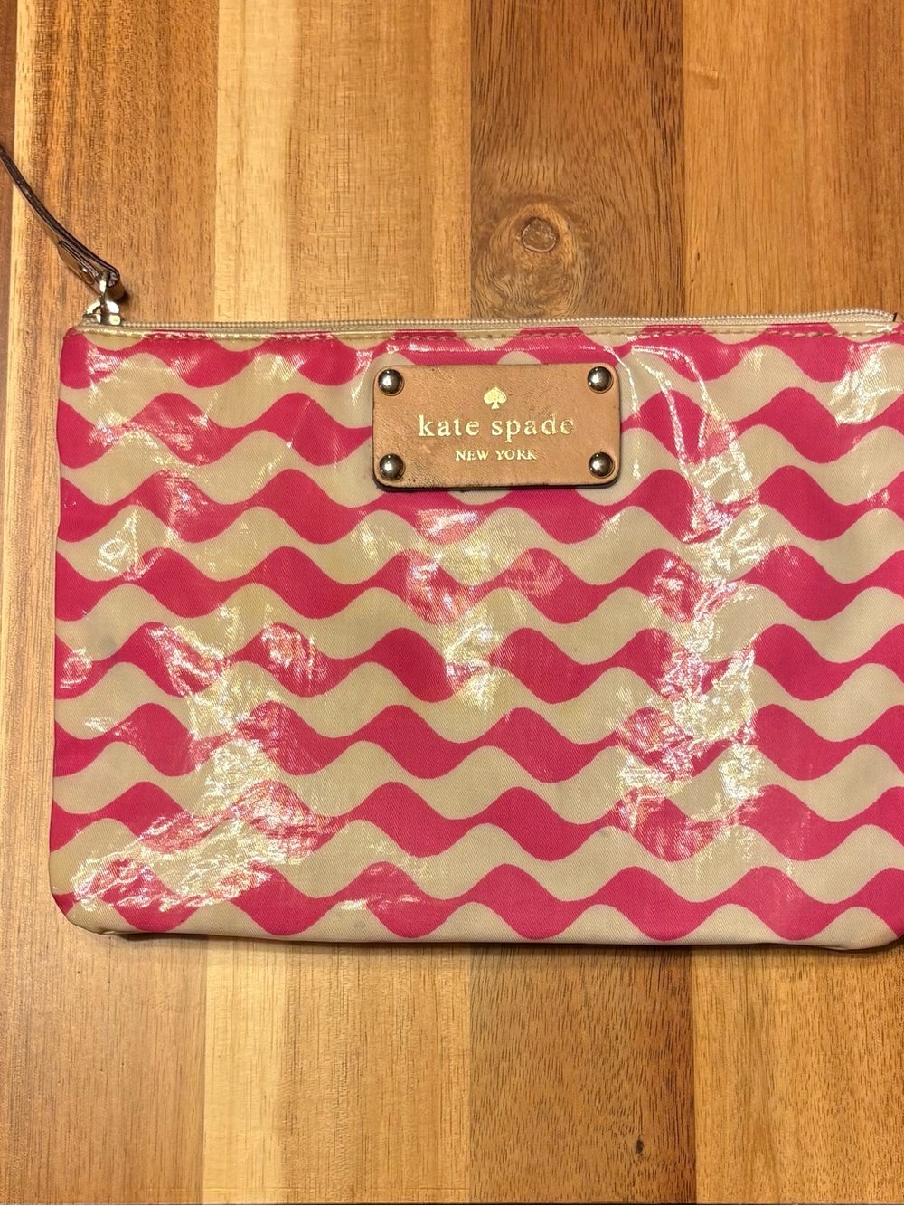 Vintage Kate Spade New York Wavy Chevron Print Pouch Cosmetic Case